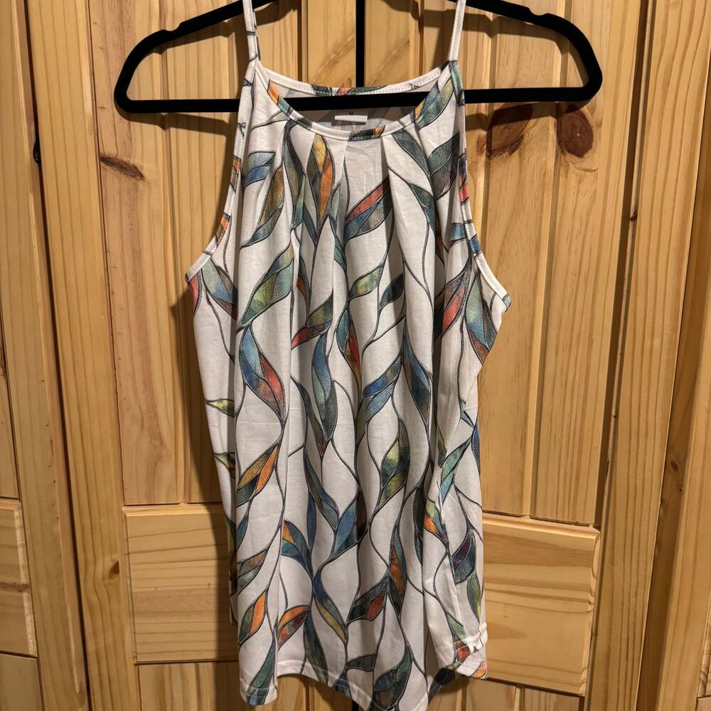 WIHOLL Women's Loose Fit Sleeveless Tank Floral Leaf Print